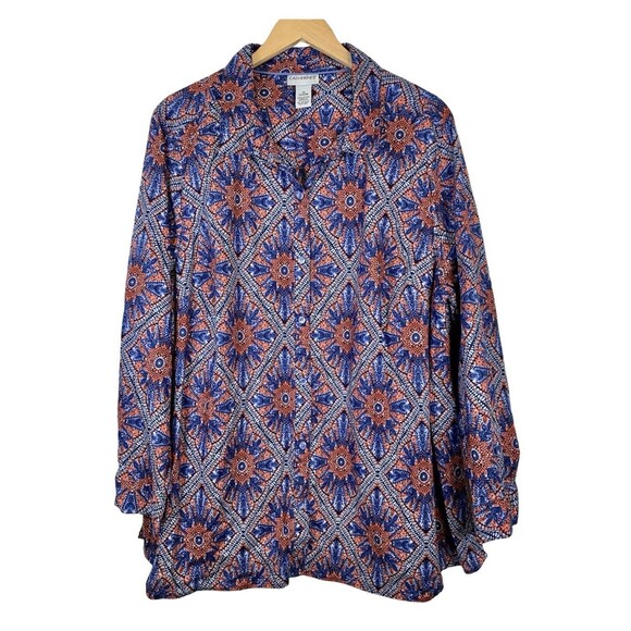 Catherine’s Red Blue White Long Sleeve Button Up Top Blouse Women’s Plus Size 2X - Picture 1 of 7